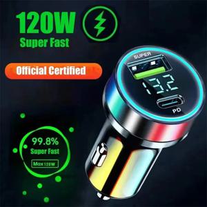 휴대용 차량용 충전기 타입 C USB 120W 초고속 충전 어댑터 아이폰 14 프로 맥스용 화웨이 차량용 라이터 분배기