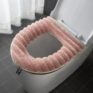 집에서 사용하는 플러시 히팅 변기 시트 커버, 지퍼 포함, 두꺼운 범용 변기 링, 간단한 방한 변기 시트 커버