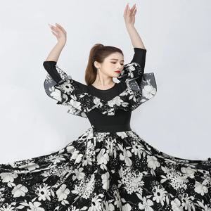 새로운 여성용 레이스 트림 스퀘어 댄스 탑 3단 스탬프 길터바 모던 댄스 연습용 스몰 셔츠 일체형 바디