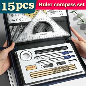 15 In1 나침반 눈금자 수학 기하학 플레이트 편지지 세트 학생 전문 토목 기계 공학 도면 Accessori