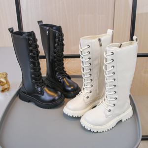 아동용 하이 부츠 단색 다용도 키즈 롱 부츠 라운드 토 부드러운 2025 가을 신상 여아 패션 부츠 미들 기장 미끄럼 방지