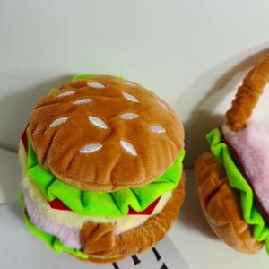 1개 재미있는 햄버거 모양 귀마개 재미있는 플러시 어린이 귀마개 접이식 두꺼운 학생용 방풍 및 방한 소녀 귀마개