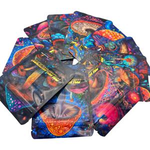 50개 3.5g 버섯 모양 재사용 가능 대형 레이저 보관 백 마일라 방수 플라스틱 파우치 쿠키 향신료 가루 지퍼백 포장