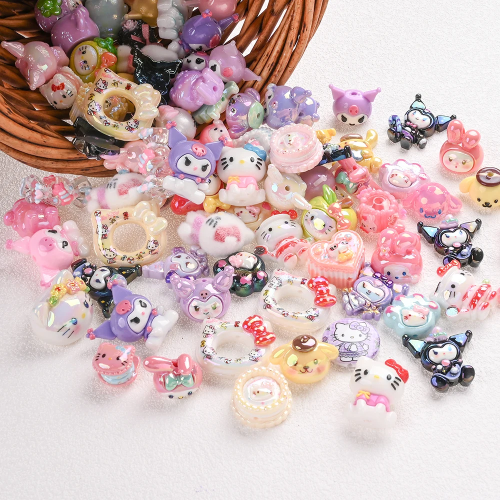 15개 랜덤 믹싱 레진 비즈 산리오 포커스 스페이서 비즈 수제 DIY 아기 젖꼭지 체인 팔찌 액세서리