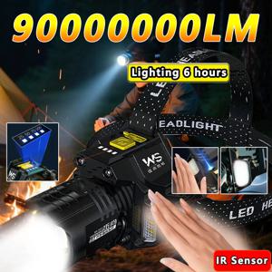 강력한 LED 전조등 모션 센서 헤드 라이트 18650 충전식 COB 헤드 손전등 고전력 헤드 램프 낚시 헤드 라이트