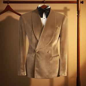 정장 벨벳 남성 수트 블레이저 더블 브레스티드 재킷 1피스 우아한 슬림 핏 남성 의류 웨딩 남성 비즈니스 캐주얼 코트