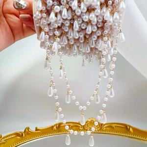 0.5M 1M 모조 진주 물방울 펜던트 비즈 체인 플라스틱 비즈 구리 체인 DIY 목걸이 의류 장신구 제작용