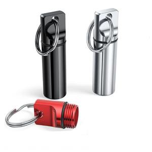 알루미늄 방수 약통 케이스, 밀폐형 보관, 평평한 머리, 원형 합금 카트리지 및 비타민, 생선 기름용 키체인 포함