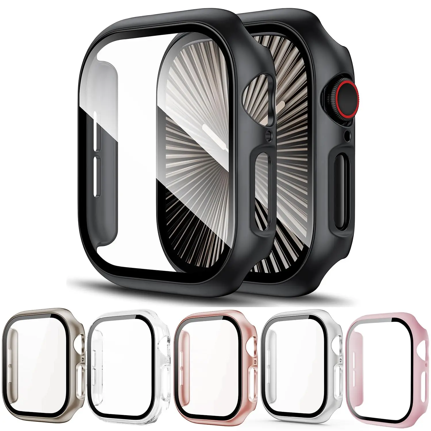 애플워치 케이스 시리즈 10 9 8 7 6 5 4 3 SE 44mm 40mm 45mm 42-41-46mm 범퍼 스크린 보호필름 iwatch 액세서리 (유리+커버)