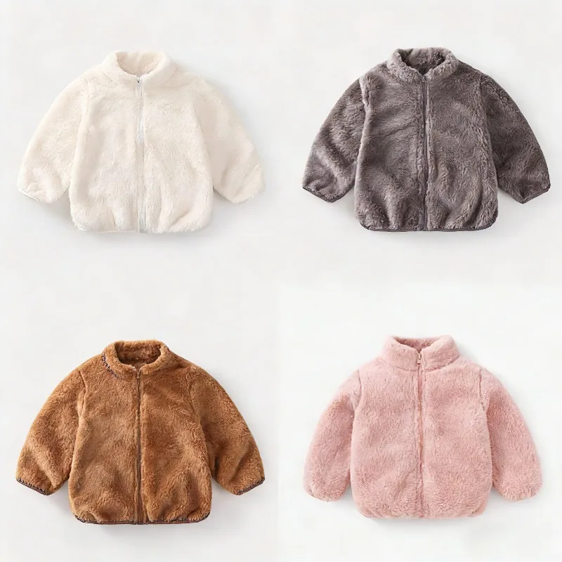 2026 베이비 양면 플리스 재킷 봄 가을 겨울 따뜻한 단색 다용도 상의 내외 착용 유아 남아 여아용