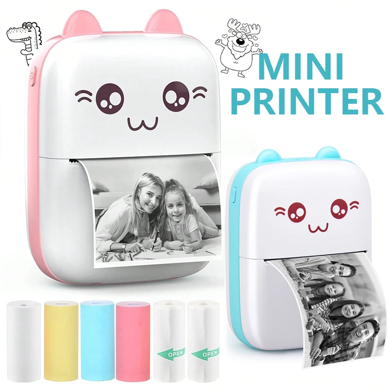 58mm 미니 휴대용 열전사 프린터 무선 블루투스 모바일 포켓 사진 프린터 메모 오답 문제 USB 케이블로 HD 인쇄