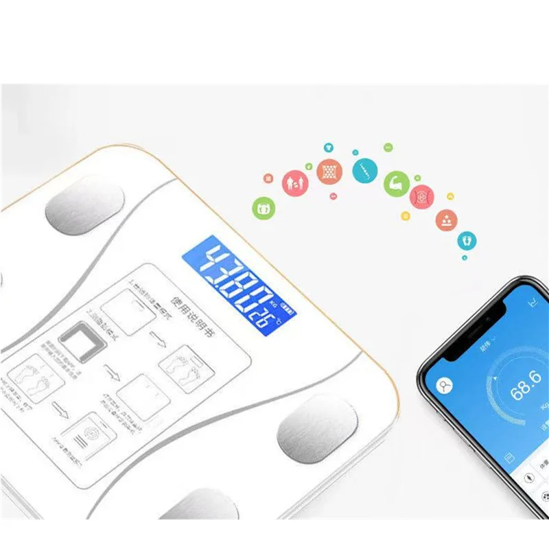 체지방 측정 스마트 무선 디지털 욕실 체중계, 스마트폰 앱과 블루투스 호환되는 체성분 분석기