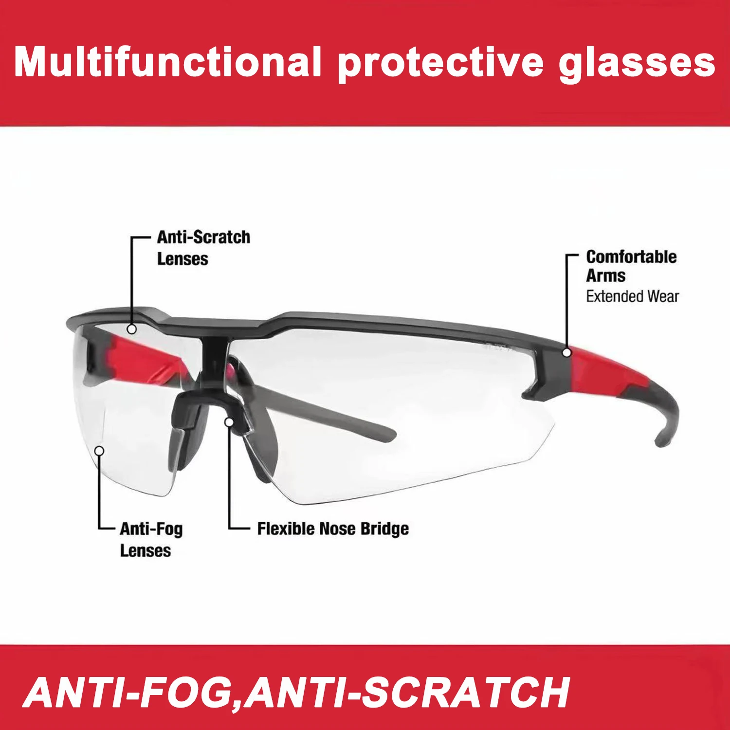 48-73-2000 투명 보호 안경, 충격 방지 이중 코팅 렌즈, 내마모성 하드 코팅 고글