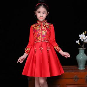 어린이 레트로 치파오 전통 중국 공주 원피스, 어린이 축제 무대 공연 의상, 새해 소녀 치파오