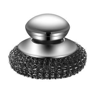 손잡이가있는 1PC 강철 양모 스크러버 스테인레스 스틸 청소 브러쉬 청소 접시 재고 냄비 팬 철판 그릴