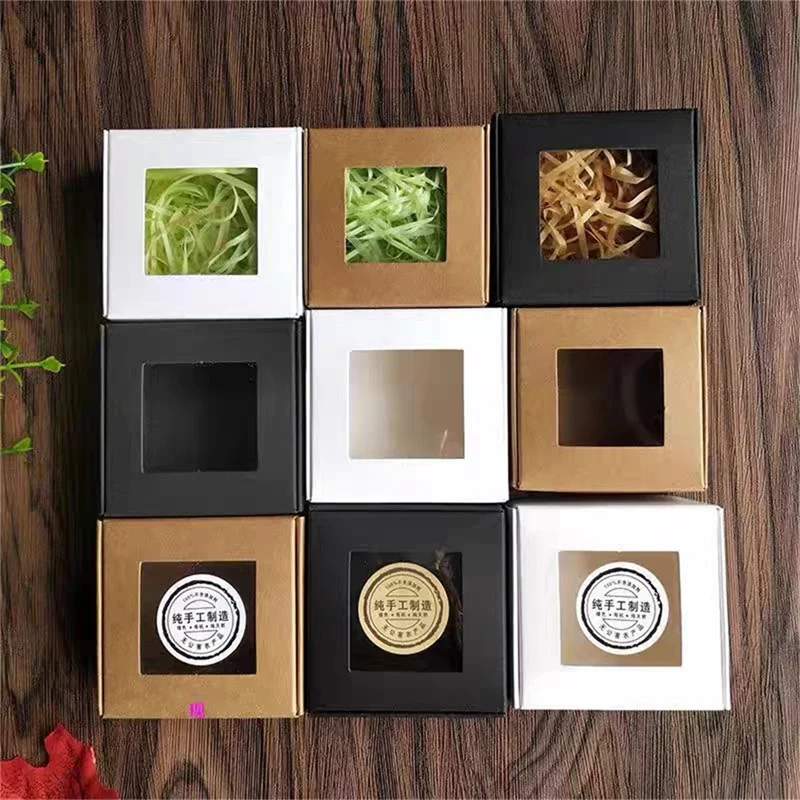 10pcs 사각형 화이트/크래프트/블랙 창 포장 상자, 다양한 크기, 결혼식 파티 선물, 수제 비누 초콜릿 플랫 상자