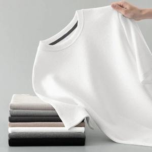 한국 스타일 남성 여름 티셔츠 남자 반팔 와플 무지 티셔츠 컬러 캐주얼 티 라운드넥 남성 라운드넥 패션 탑