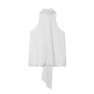 제비티 2025 여성 시크 슬리브리스 보타이 물방울 무늬 프린트 쉬폰 베스트 블라우스 캐미 탱크 레이디 캐주얼 홀터 셔츠 탑 LS9263