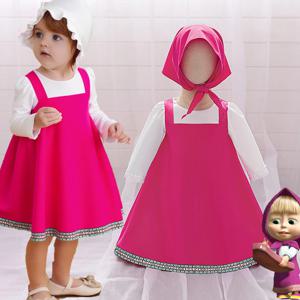 로리타 체크 귀여운 곰돌이 아기 소녀 드레스 유아 첫 생일 파티 공주 드레스 아기 메이드 웨딩 브라이드메이드 어린이 옷