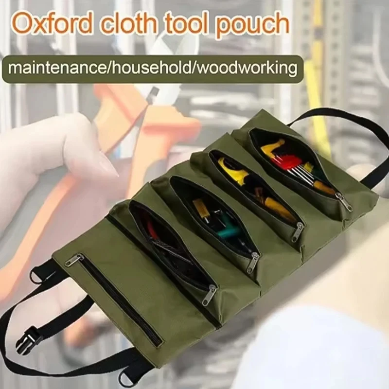 헤비듀티 롤업 공구 가방 - 옥스포드 원단 멀티툴 오거나이저, 정비공/전기공/목수를 위한 올인원 차고 보관함