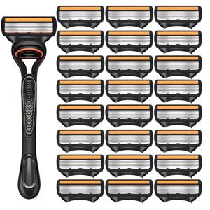 레이저 클래식 6중날 안전면도기 남성용 면도 및 여성용 제모용 27개 면도날 수동 면도기 안전면도기