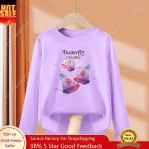 새로운 여자 가을 옷 나비 그래픽 티셔츠 3-14 세 어린이 긴 소매 코튼 탑 패션 브랜드 티셔츠