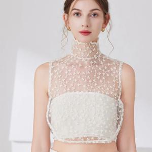 귀여운 꽃잎 모양 가짜 칼라 블랙 탈부착 가능한 레이스 블라우스 칼라 여성용