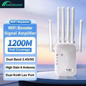 Kebidumei 1200Mbps WiFi 리피터 2.4G 5G 증폭기 홈 오피스 네트워크 범위 확장기 WiFi 신호 부스터 무선 Wi-Fi 라우터