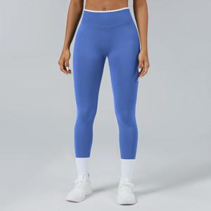 여성용 심리스 골지 밴드 하이웨이스트 힙업 스포츠 팬츠 레깅스 압박 피트니스 러닝 짐 운동복 세트