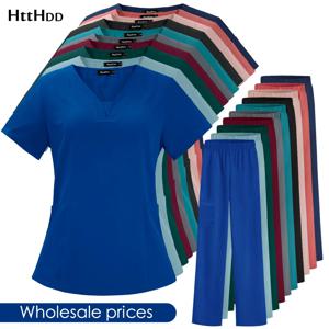 간호사 의료 유니폼 고품질 애완 동물 미용 관리 작업복 세트 수술실 수술 가운 반팔 탄성 바지