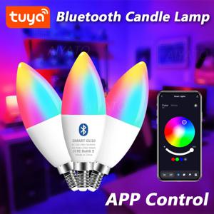 Tuya E14 촛불 램프 APP 제어 스마트 전구 블루투스 WIFI RGB 220V LED 조명 디밍이 가능한 스마트 라이프 룸 홈 그룹 크리스탈 램프