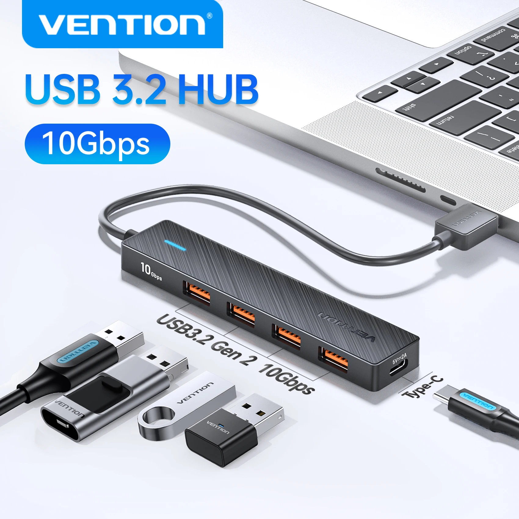 Vention USB 3.2 Gen2 허브 5포트 분배기 10Gbps USB A 타입 C 허브 멀티포트 어댑터 (맥북, 아이패드, 노트북 확장, PC 데스크탑용)