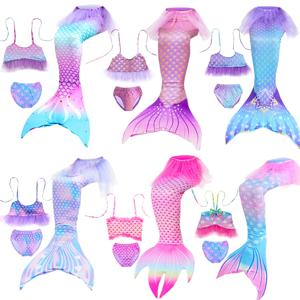 작은 인어 꼬리 여아 수영복, 탑 반바지 포함, 수영복, 해변 수영장 파티, 수영 코스프레 코스튬 소품, 4-13 세