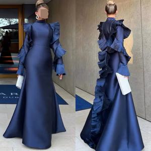 맞춤형 현대 스타일 패션 플리츠 셔링 a 라인 하이 칼라 롱 드레스 맞춤형 행사 드레스 캐주얼 Pastrol Classic