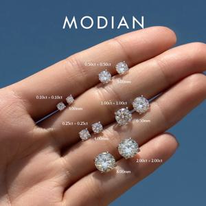 MODIAN 5 크기 D 컬러 Moissanite 귀걸이 여성을위한 925 스털링 실버 스파클링 럭셔리 스터드 귀걸이 웨딩 파인 쥬얼리