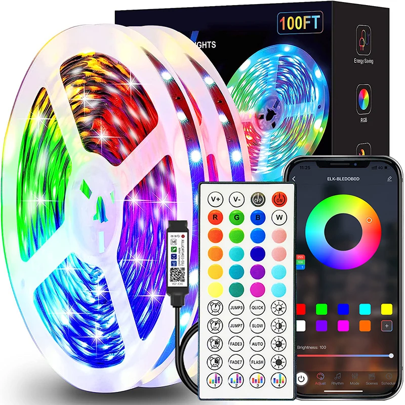 RGB LED 스트립 조명 1M-40M 앱 제어 가능한 LED 룸 라이트 유연한 리본 루체스 LED 테이프 방 침실 장식용