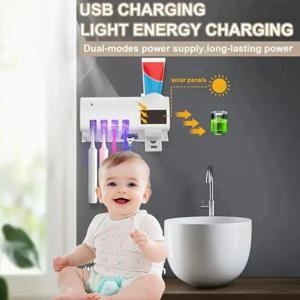 버튼형 칫솔 홀더, 치약 디스펜서, USB 충전, 스마트 자동 치약 디스펜서 벽걸이형 욕실,