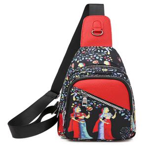 패셔너블한 다기능 여성용 크로스바디 옥스포드 천 사이드 백팩 민족 스타일 소형 가방 다용도 꽃무늬 프린트 지퍼 클로저