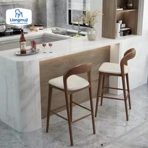 북유럽 스타일 원목 가정용 바 의자 화이트 왁스 우드 높은 발판 스툴 바 의자 모던 심플 데스크 리셉션 등받이 의자