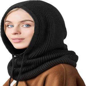 니트 후드 스카프 모자 니트 발라클라바 한국 아웃도어 스타일 따뜻한 후드 스카프 조절 가능한 끈 포함