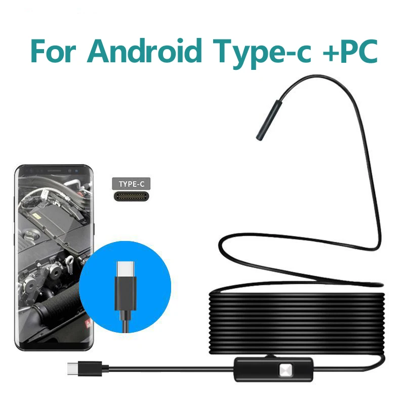 자동차 엔진용 7.0mm 타입-C 내시경 카메라 IP67 방수 6개의 LED 조절 가능한 검사 보어스코프 카메라 안드로이드 및 PC용