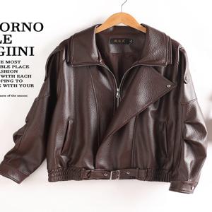 Ning 정품 양가죽 가죽 자켓 여성 캐주얼 바이커 스타일 코트 가을 새로운 느슨한 모양 세련된 지퍼