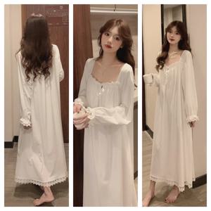 긴 소매 공주 스타일 Nightdress 여성 잠옷 레이스 궁전 한국어 버전 느슨한 플러스 사이즈 2024 New Homewear 생일 선물