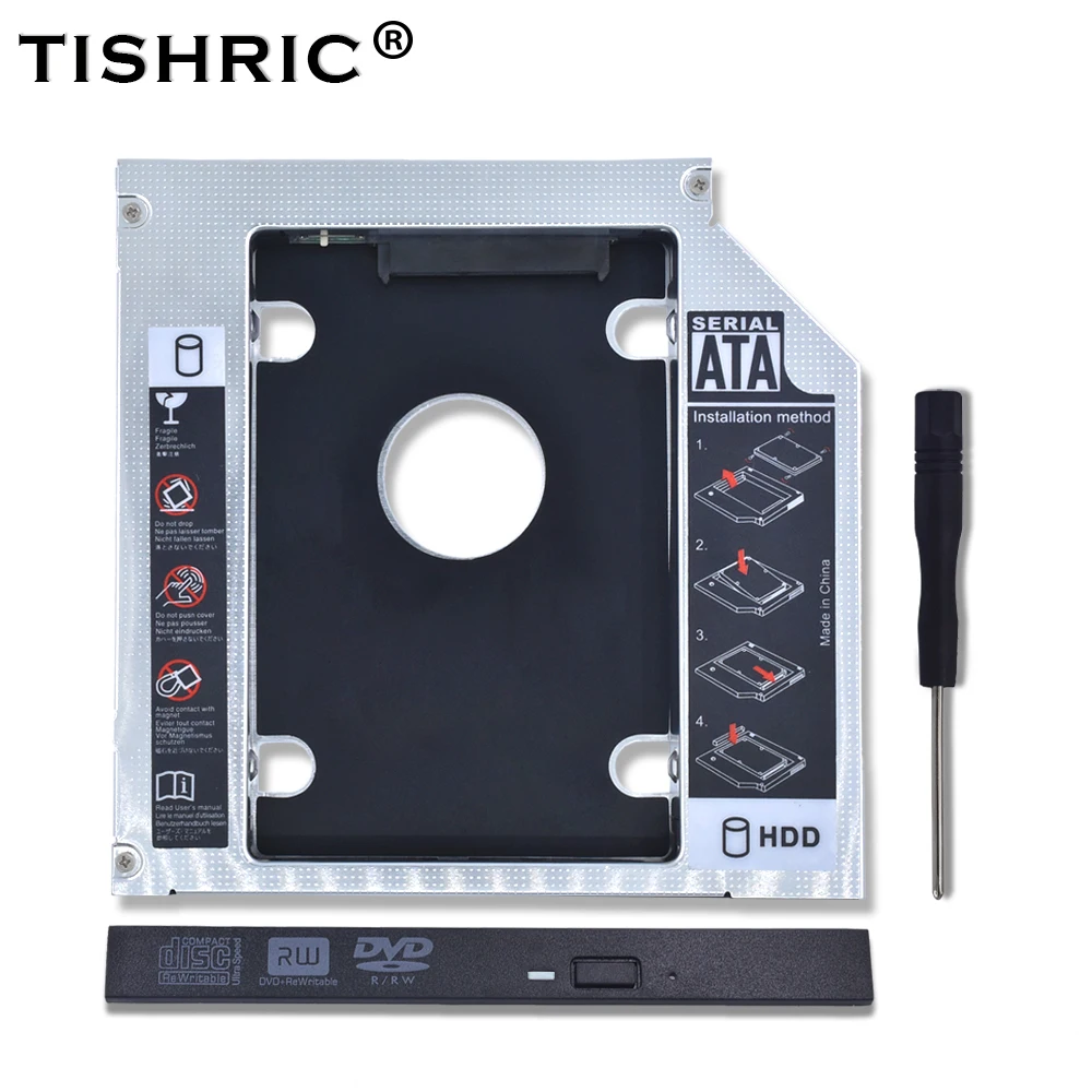 TISHRIC 알루미늄 2차 두 번째 Hdd 캐디 9.5mm 12.7mm Optibay SATA 3.0 2.5'' SSD DVD CD-ROM 인클로저 어댑터 하드 디스크 드라이브 케이스