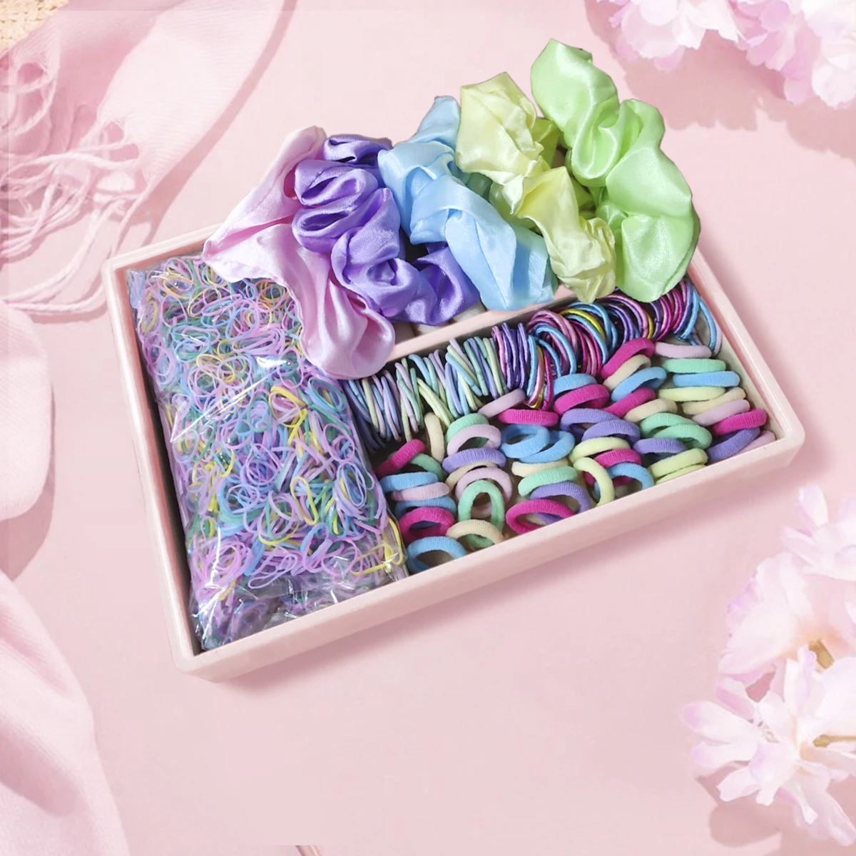 2155Pcs 소녀 다채로운 헤어 밴드 세트 나일론 탄성 고무 밴드 새틴 Scrunchies 어린이 포니 테일 홀더 키즈 헤어 액세서리