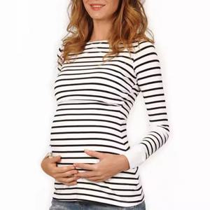 긴 소매 오-넥 출산 코튼 간호 티셔츠 여름 줄무늬 수유 탑 산후 여성 모유 수유 티셔츠