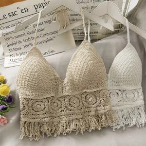 여성용 Boho Fringe Backless 홀터넥 넥타이 넥 속옷 겉옷 목에 매달려 자수 술 서스펜더 조끼 짧은 탱크