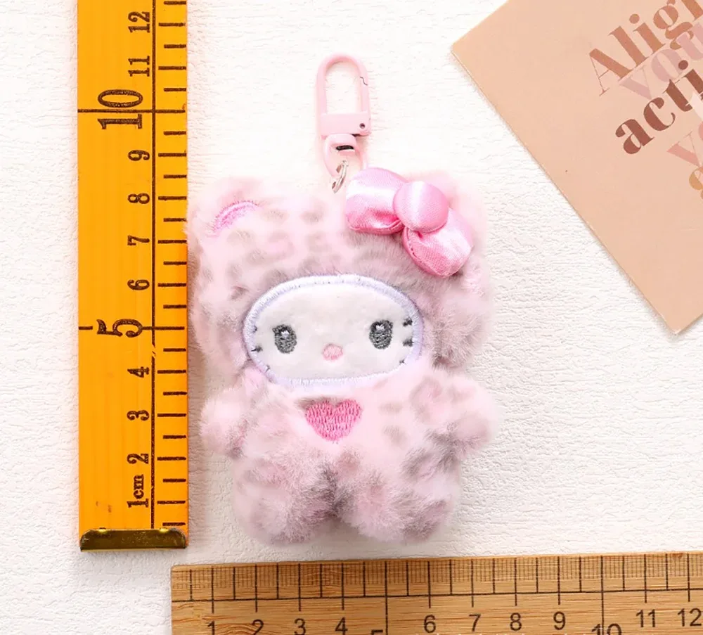 산리오 레오파드 프린트 베어 시리즈 헬로 키티 키체인 펜던트 만화 키티 고양이 플러시 인형 펜던트 키체인 가방 장식 선물