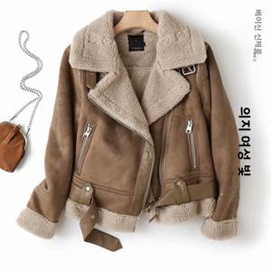 따뜻한 바이커 스타일 양털 스웨이드 아우터 여성 코트 가을 겨울 신상품 원피스 루즈핏 긴소매 지퍼 여밈