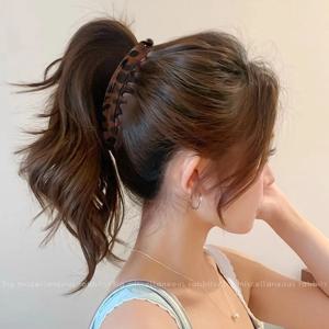 빈티지 레오파드 프린트 바나나 헤어 클로 여성용 하이 포니테일 홀더 헤어 클립 헤어핀 클로 클립 패션 헤어 악세사리